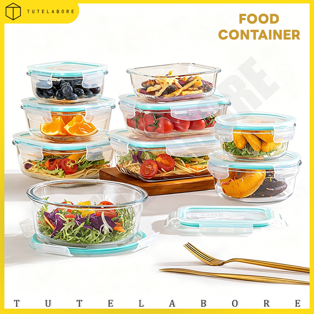 ภาชนะใส่อาหารแก้ว Glass Food Container ป้องกันการรั่วซึม เข้าไมโครเวฟได้ ปราศจาก BPA กระจกนิรภัยป้องกันการแตก เข้าเตาอบไ