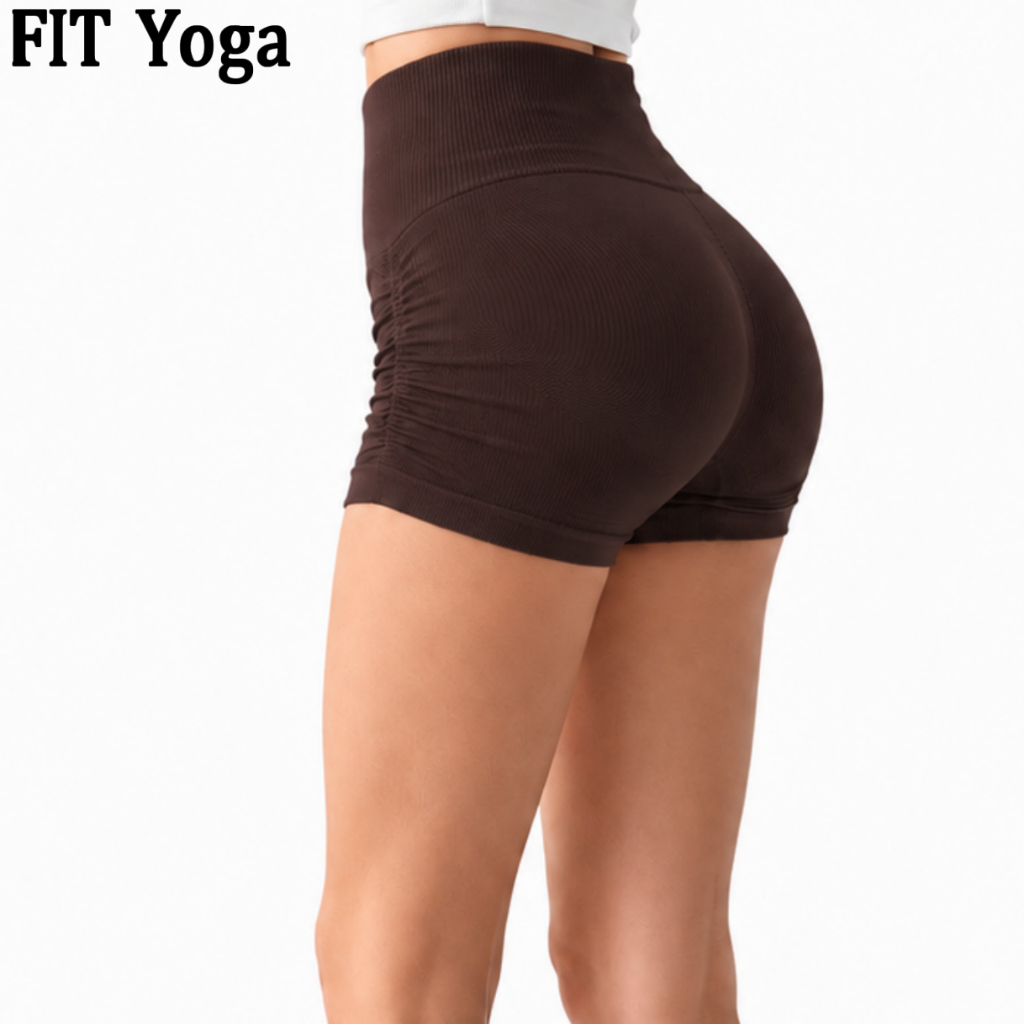 FitYoga กางเกงขาสั้นออกกำลังกายเอวสูง ยกก้นทรงพีช รัดรูป สำหรับโยคะและวิ่ง