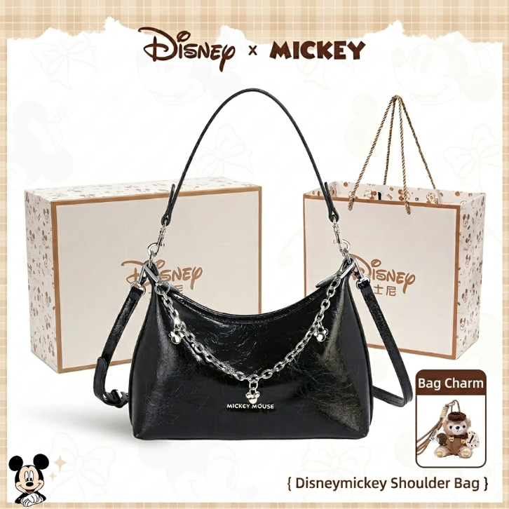 Disney แท้ กระเป๋าสะพายผู้หญิง สีดำ สายโซ่สุดหรู สะพายข้างได้ งานพรีเมียม Mickey Mouse พร้อมส่ง