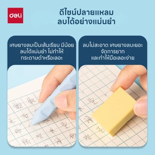 ยางลบทรงปากกา Deli รุ่น VP413 ลบสะอาด เศษยางลบน้อยเป็นเส้น ดีไซน์ปลายแหลม ลบแม่นยำ แพ็ค 4 ชิ้น