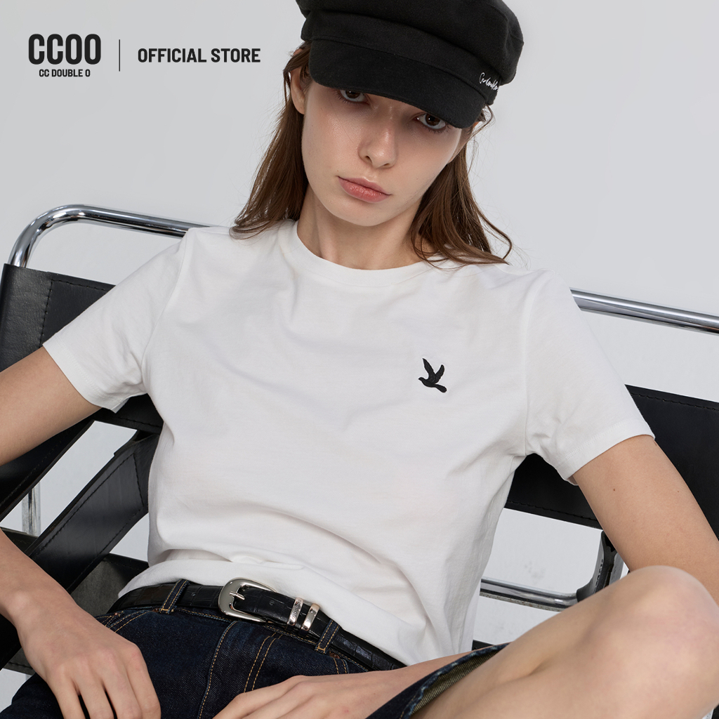 CC DOUBLE O PINK STRIPED SIGNATURE BIRD LOGO TEE ผู้หญิง เสื้อยืดลายทางสีชมพูปักนกซิกเนเจอร์ รุ่น O26WGWA088 (AW26 #P1)