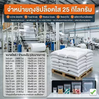 ถุงซิปล็อคใส ยกระสอบ 25 กิโลกรัม เกรดA สะอาด หนา ปิดเเน่น ถุงซิปใส