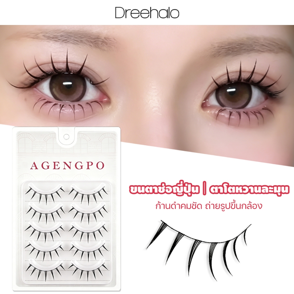 Dreehalo ขนตาปลอมขนตาช่อสไตล์ญี่ปุ่น ตาโตหวาน ก้านดำคมชัด ติดง่าย เบาสบาย ถ่ายรูปขึ้นกล้อง 5 คู่ F301
