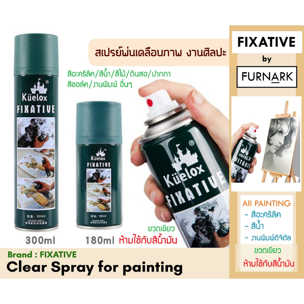 (พร้อมส่ง) สเปรย์เคลือบภาพ FIXATIVE ขวดเล็ก ขวดใหญ่ 180 / 300 ml เคลือบงานศิลปะ ป้องกันฝุ่น เชื้อรา