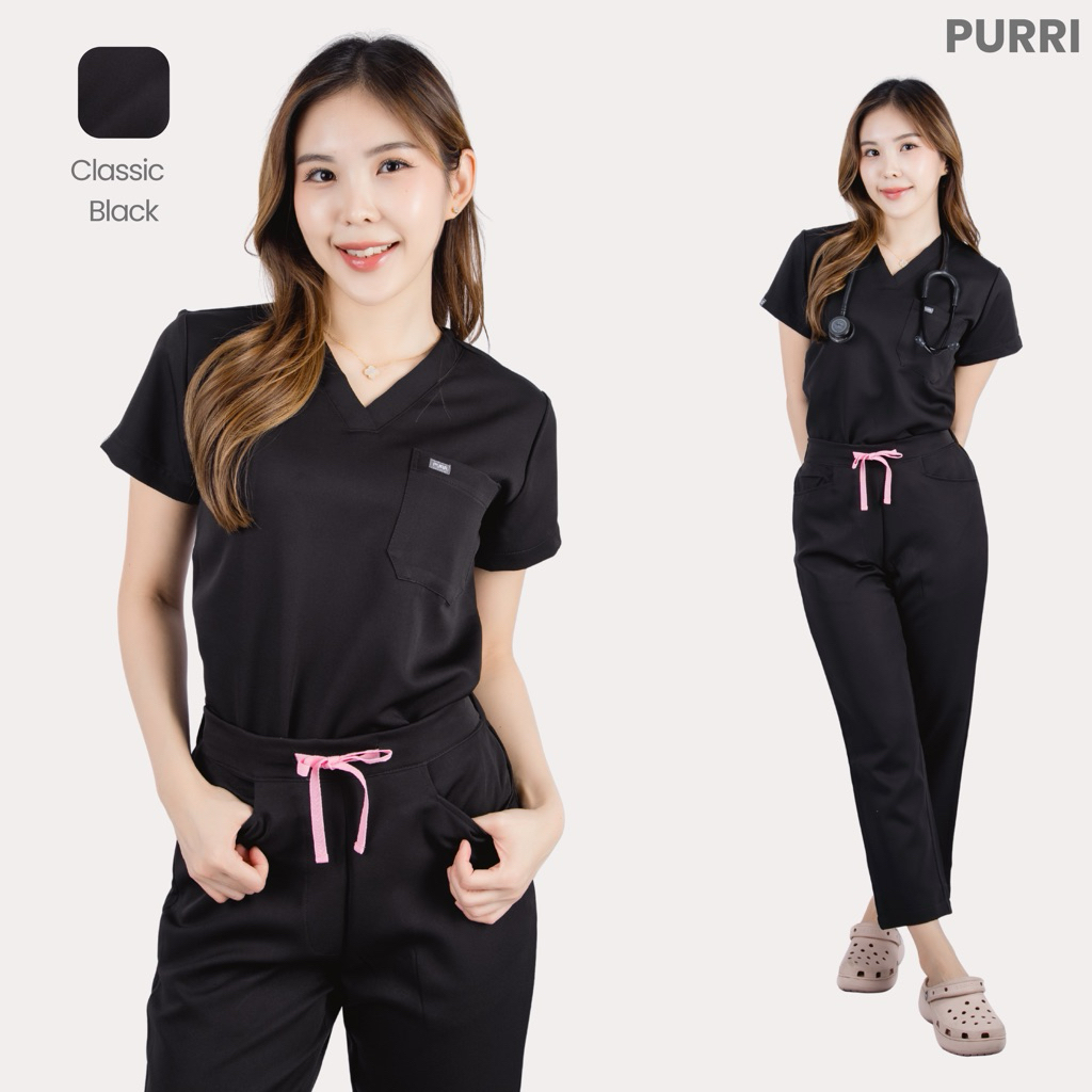 PURRI ชุดสครับทางการแพทย์ รุ่น Classic สี Black (แยกเสื้อและกางเกง)