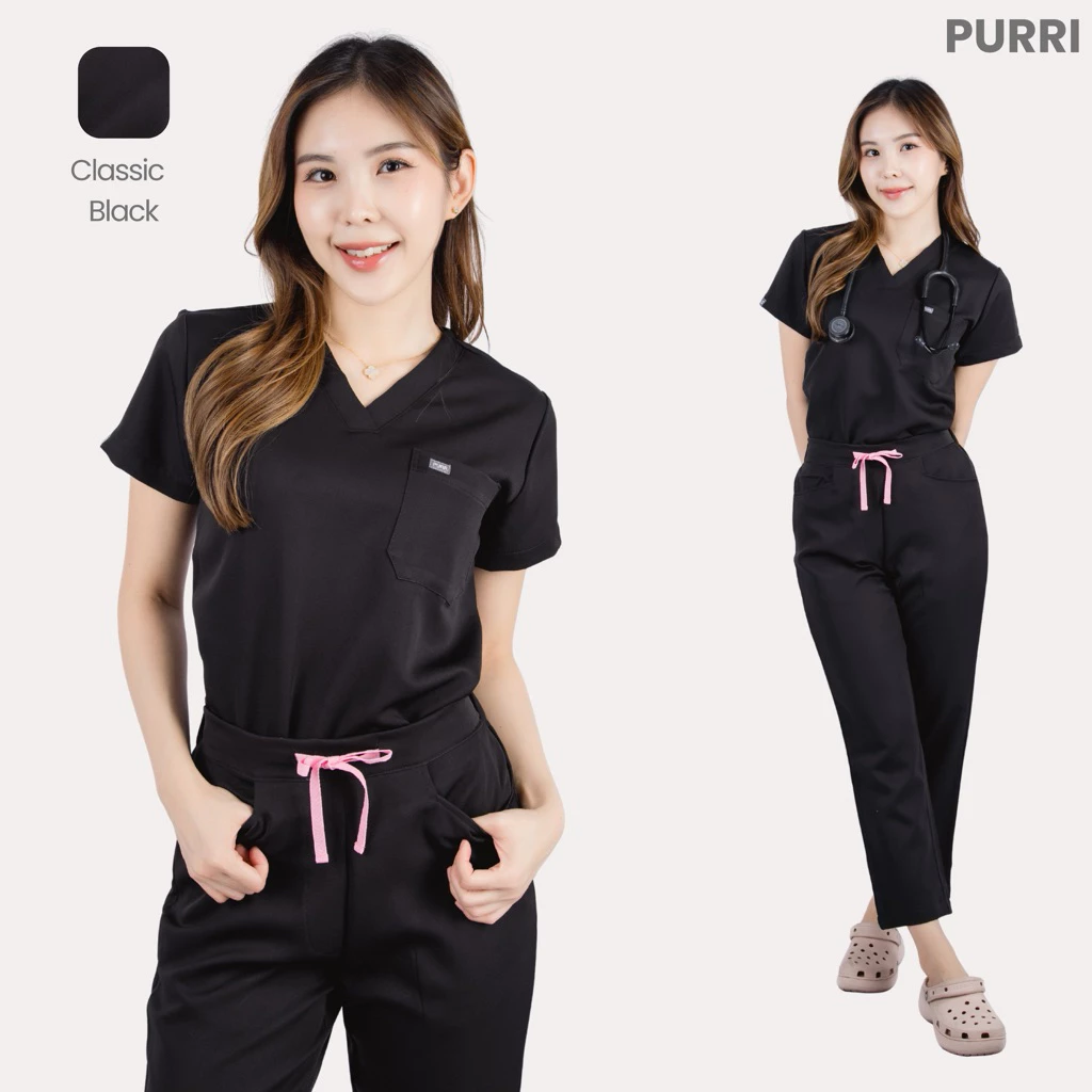 PURRI ชุดสครับทางการแพทย์ รุ่น Classic สี Black (แยกเสื้อและกางเกง)