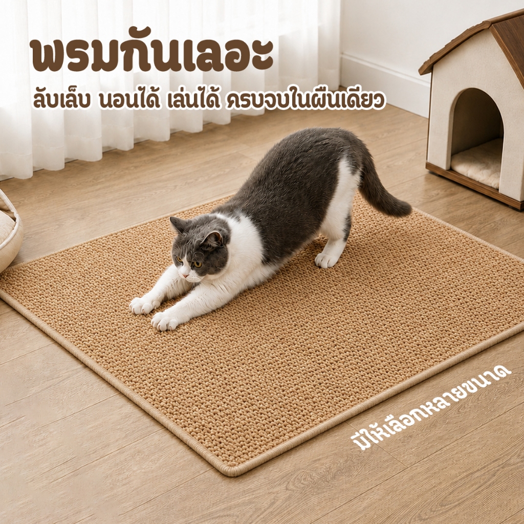 แผ่นขูดแมว เสื่อพรมเลียนแบบป่านศรนารายณ์ ทําความสะอาดง่ายการเจียรกรงเล็บสัตว์เลี้ยงใช้งานได้หลายวิธี