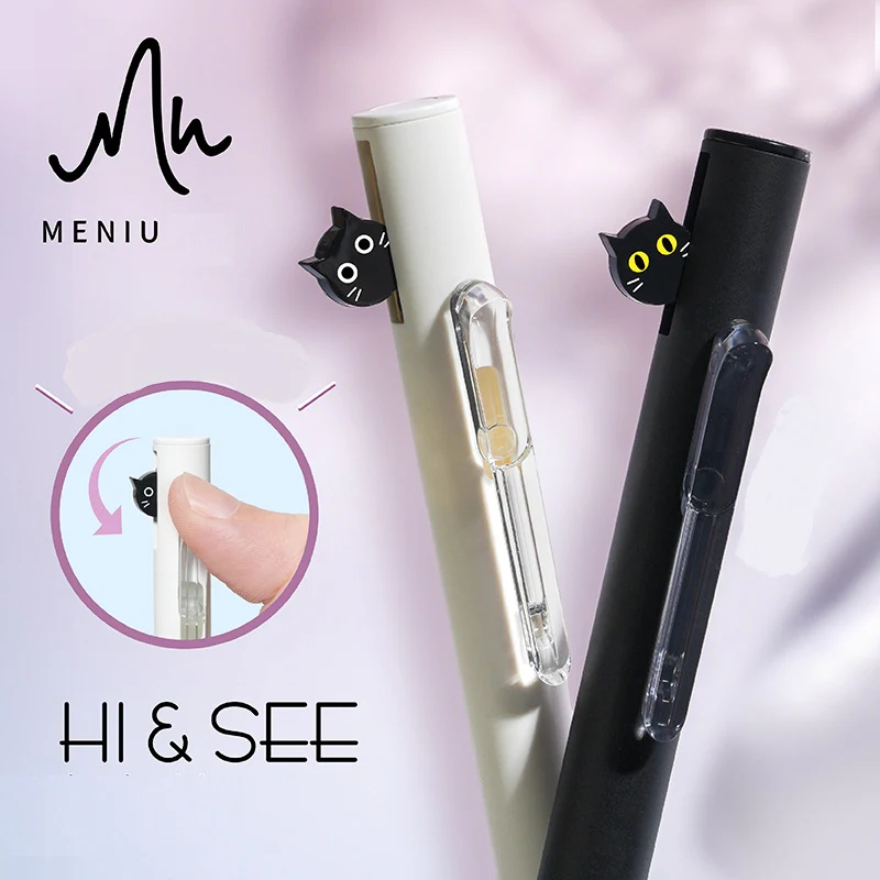 Meniu HI & SEE ปากกาแมวดำซ่อนแอบ  ปากกาเจลกันน้ำ ขนาด 0.5 mm