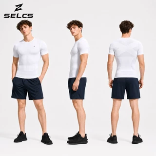 SELCS เสื้อยืดกระชับรูปร่างผู้ชาย,เสื้อฟิตซับหน้าท้อง,ผู้ชายร่างกาย Shaper เสื้อบีบอัด,X-Back พยุงหลัง เหมาะวิ่ง ฟิตเนส