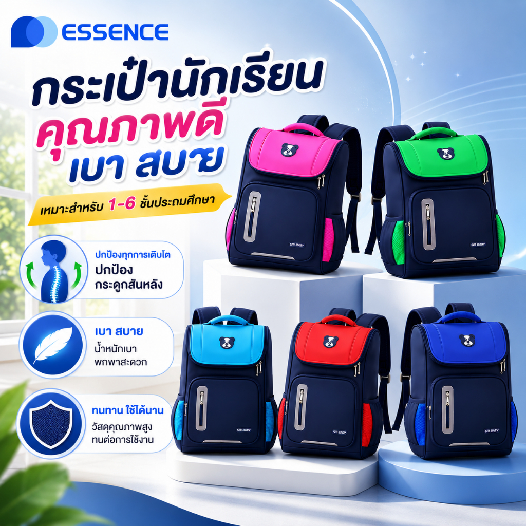 กระเป๋าเป้เด็กกันน้ำ น้ำหนักเบา สะพายสบาย เหมาะนักเรียนประถม ป.1-ป.6 เด็กชายเด็กหญิง