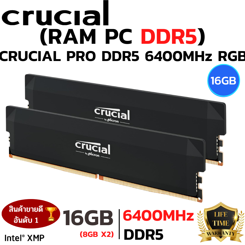 RAM DDR5 Crucial Pro OC 16GB (2x8GB) DDR5 6400MHz (หน่วยความจำ)