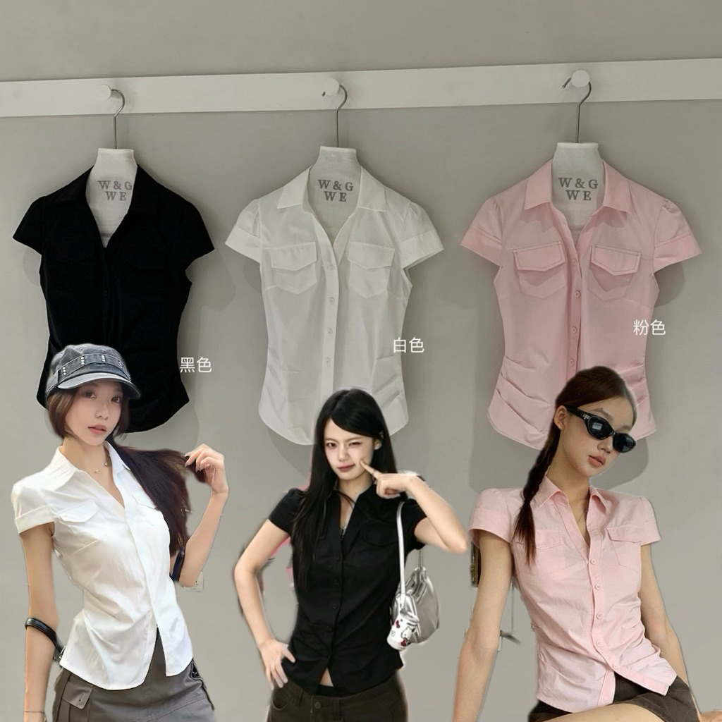 9971# เสื้อคอปก งานกระดุมหน้า มีเชือกผูกเอว เนื้อผ้าดี งานสวย TAG:WG.WE