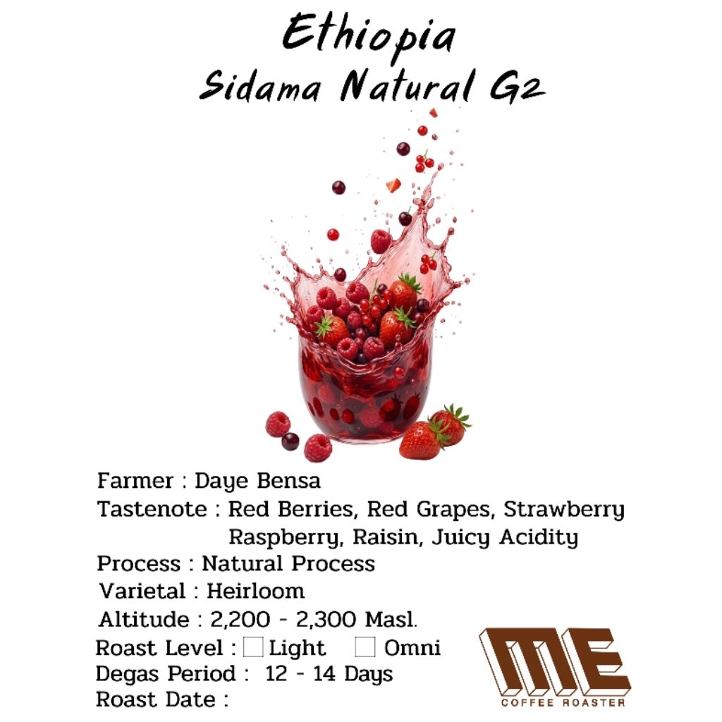 เมล็ดกาแฟ Ethiopia Sidama Daye Bensa G2 Natural Process หอมเบอร์รี่สีแดง 🍓🍇