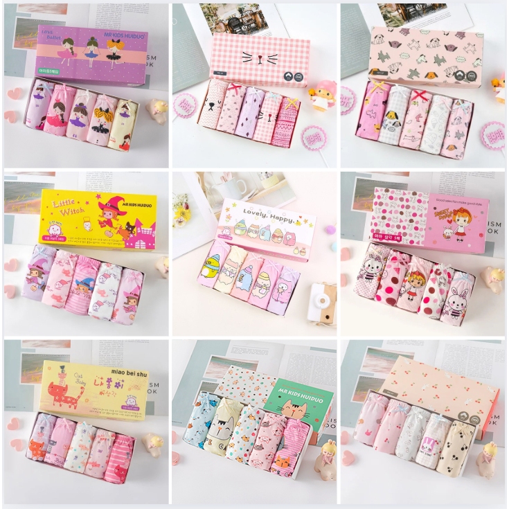 🚚ขายส่ง🚚กางเกงในขาเว้าเด็กผู้หญิง ผ้าฝ้าย100% ระบายอากาศดี ตัวการ์ตูนน่ารัก กางเกงในเด็กผญ 1กล่องมี5ตัว เซ็ทสุดคุ้ม