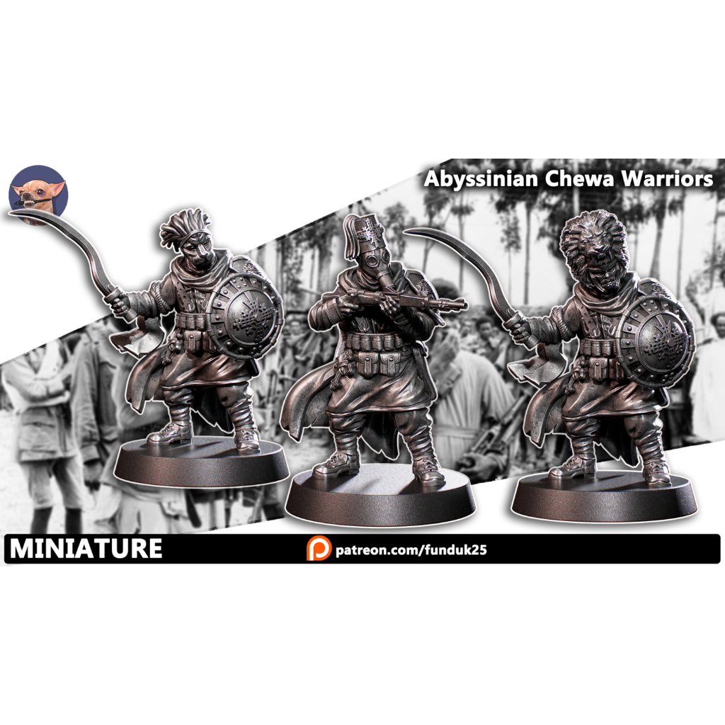 Abyssinian Chewa Warriors งาน Resin Miniature Model สำหรับ Tabletop Board Game ตั้งโชว์