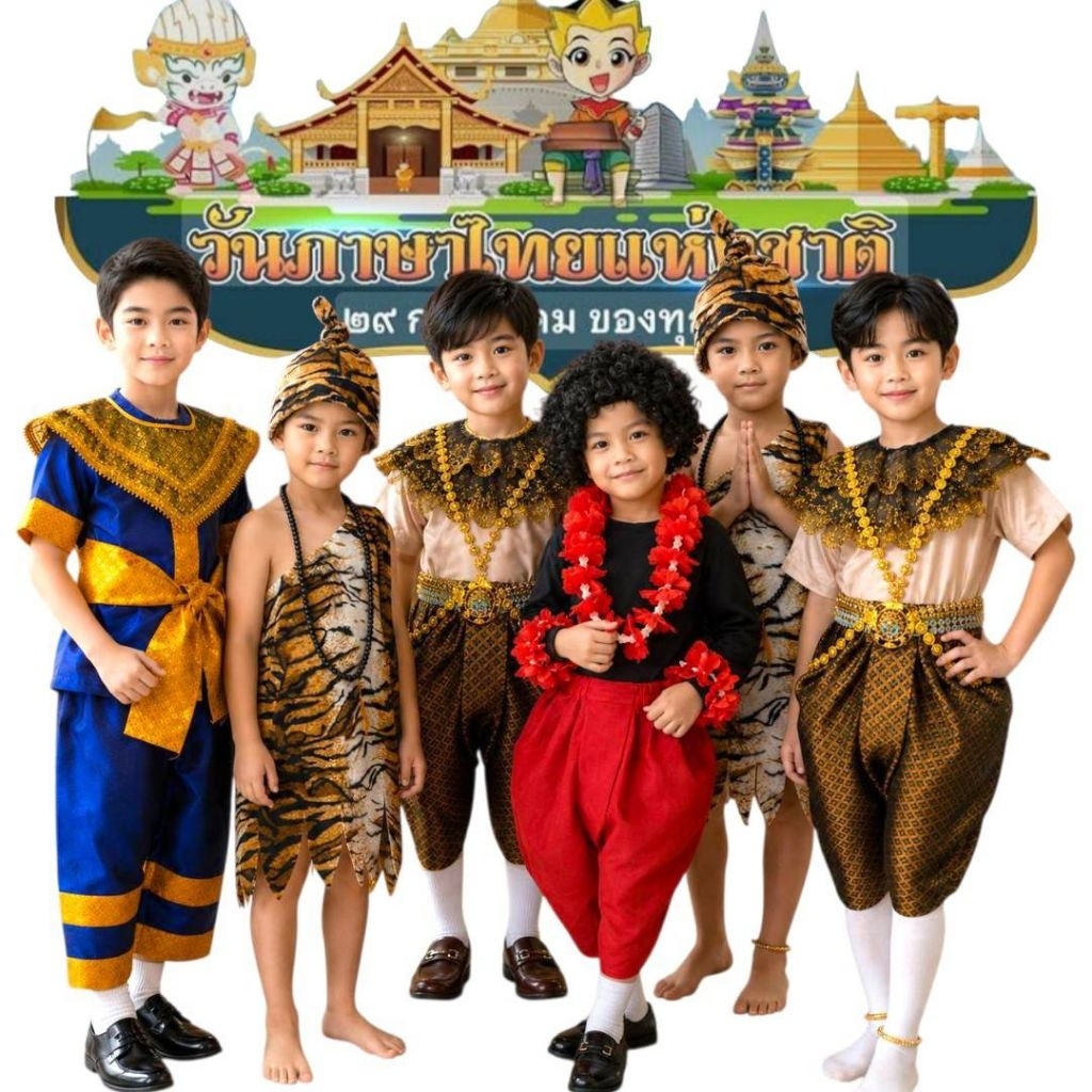 ชุดพระอภัยมณี  (ได้เสื้อยืดแขนสั้น+โจงกระเบน+เข็มขัด+สังวาลย์ 2 เส้น) ชุดสินสมุทรสุดสาคร ชุดทหา