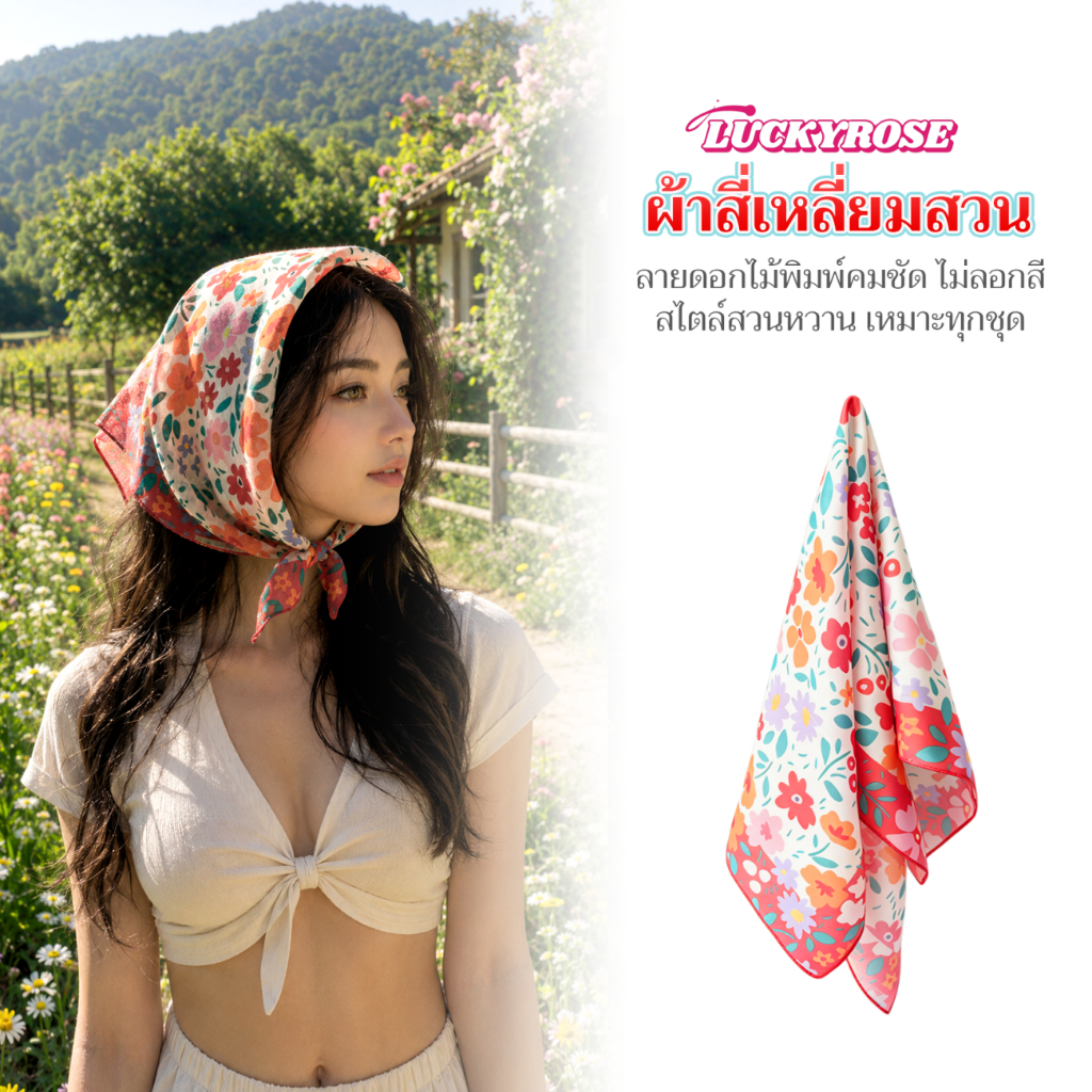 ผ้าคลุมหัวผู้หญิงเนื้อผ้าฝ้ายลินิน ระบายอากาศดี เบาสบาย พร้อมลายดอกไม้ขนาดเล็กมีหลายสี