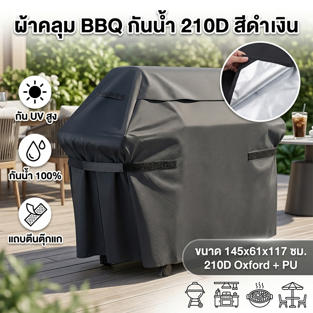 BBQ Grill Cover 210D Oxford Fabric Barbecue BBQ Cover Heavy Duty Waterproof Dust-proof Grill Cover