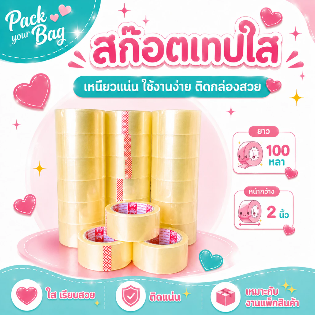 เทปใส สก๊อตเทปติดกล่อง หน้ากว้าง 2 นิ้ว l ยาว100 หลา l หนา 43 ไมครอน OPP tape ปิดกล่อง เทปกาว