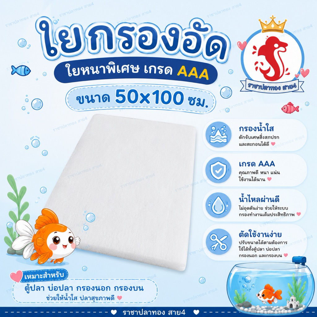 ใยกรองอัด ใยหนาพิเศษ เกรด AAA ขนาด 50x100 ซม.