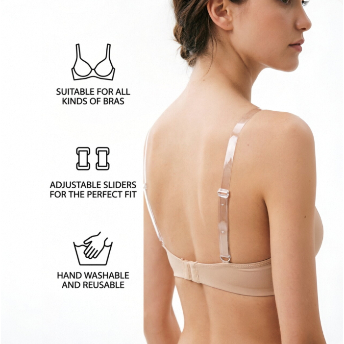 Mavix สายเสื้อในใส หนากว้าง ปรับยาวได้ ซิลิโคนคุณภาพสูง เกาะอกกันหลุด ใส่สบาย 1 แพ็ค 2 เส้น พร้อมหัวโลหะ