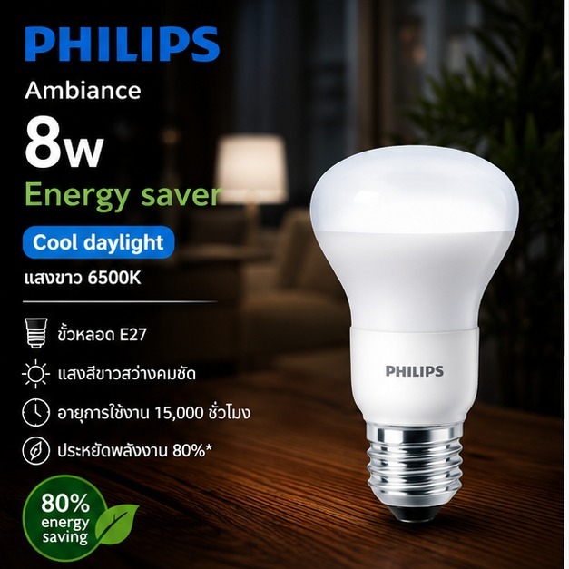 หลอดไฟ Philips Ambiance Reflector R63 8W ขั้ว E27 แสงขาว Cool Daylight 6500K