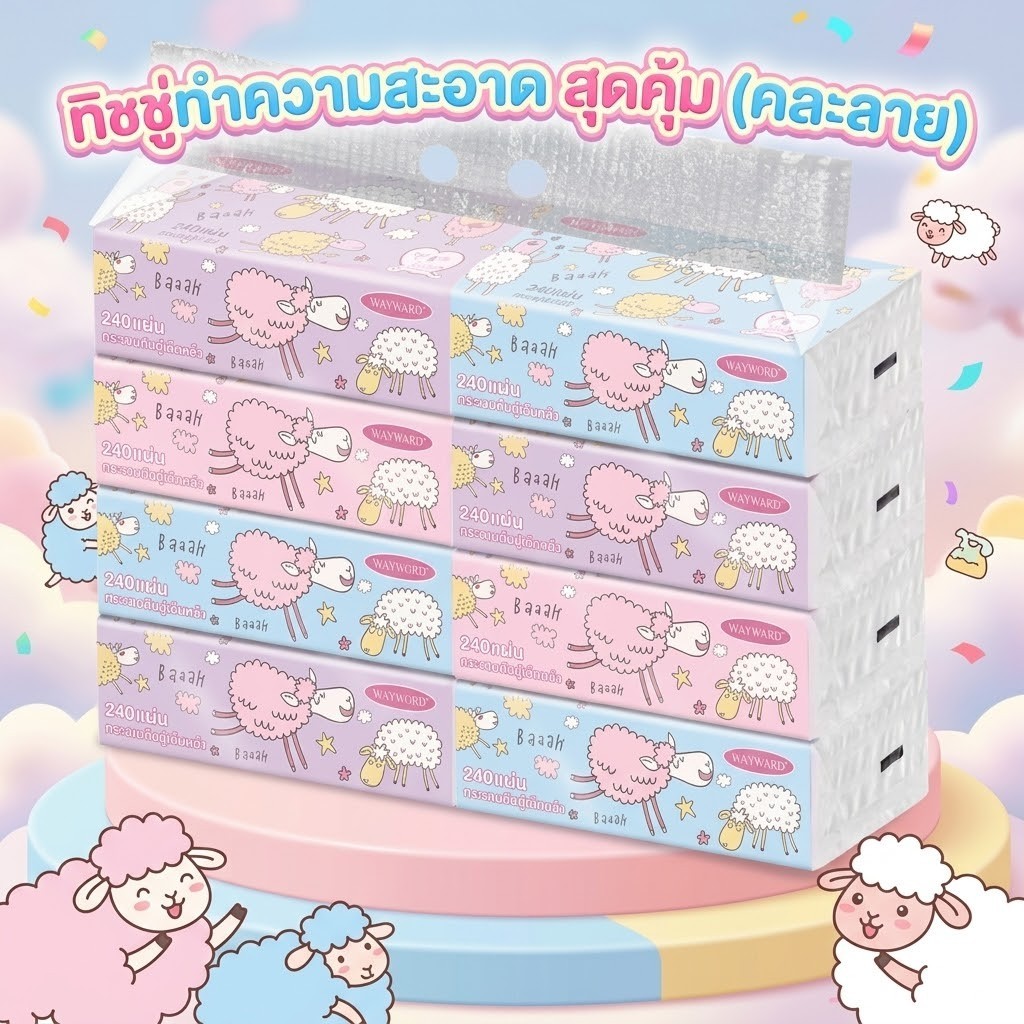 กระดาษทิชชู่ 1ถุง10ห่อ ห่อใหญ่ ไร้ฝุ่น กระดาษเช็ดหน้า ไม่เป็นขุย(คละลาย)