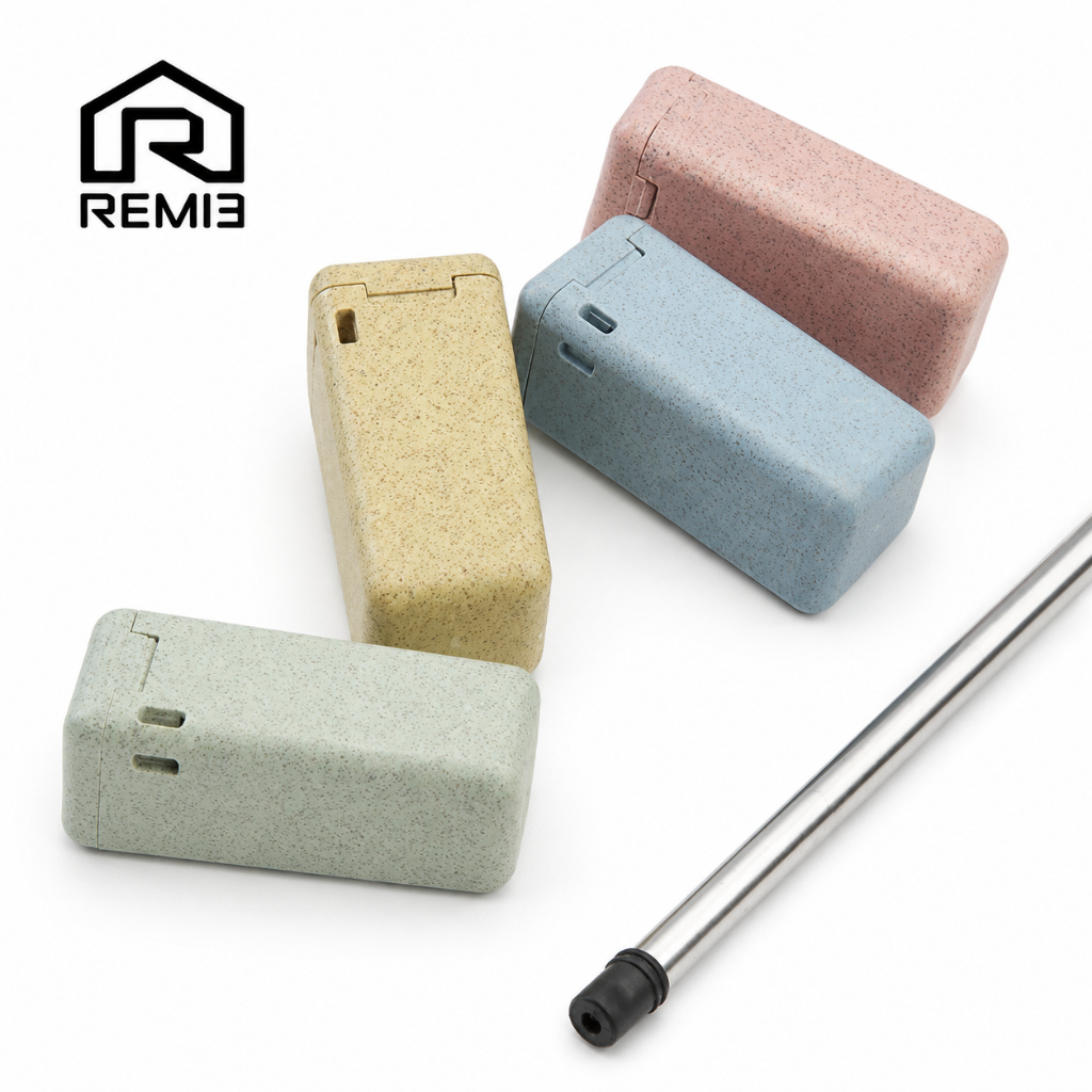 REM13 หลอดพับได้ รักษ์โลก เคสข้าวสาลี(ไบโอพลาสติก) มีสายล้างหลอดให้ในเคส พกพาสะดวก