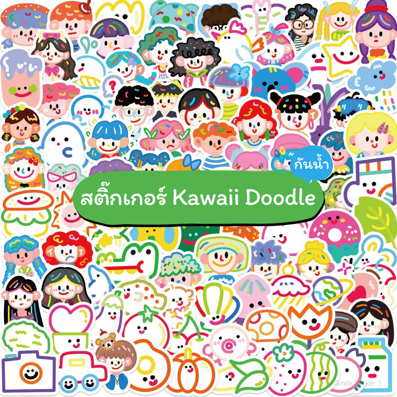[พร้อมส่ง] สติ๊กเกอร์ Kawaii Doodle การ์ตูนขนาดเล็ก ชุด 100 ชิ้น กันน้ำ สําหรับติดตกแต่ง