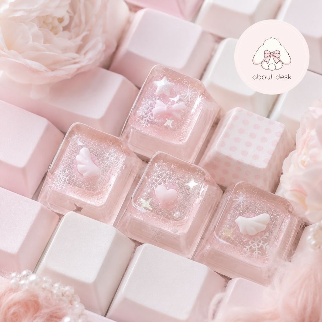 Artisan Keycap WASD Pink Celestial Stardust Angel Set Resin Keycap Set 4ปุ่ม แคปตกแต่งชมพู หวานๆ วิ้งๆ สวยตรงปก