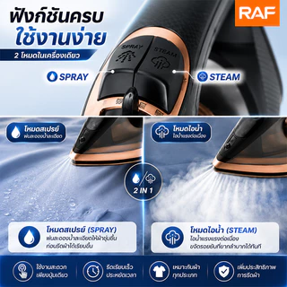 RAF เตารีดไอน้ำกำลังสูง 2800W มีโหมดแห้ง รีดผ้าไวทันใจ ปรับหลายระดับ พกพาง่าย รับประกัน 10ปี COD