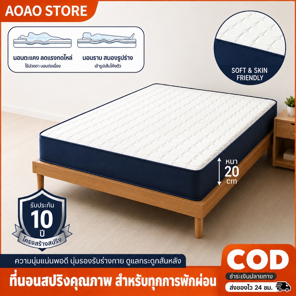 AOAO ท็อปเปอร์เมมโมรี่โฟม 3/3.5/5/6 ฟุต ที่รองนอน มีรูระบายอากาศ ช่วยถ่ายเทไม่กักเก็บความร้อน เพิ่มความนุ่มขั้นสุด รุ่น
