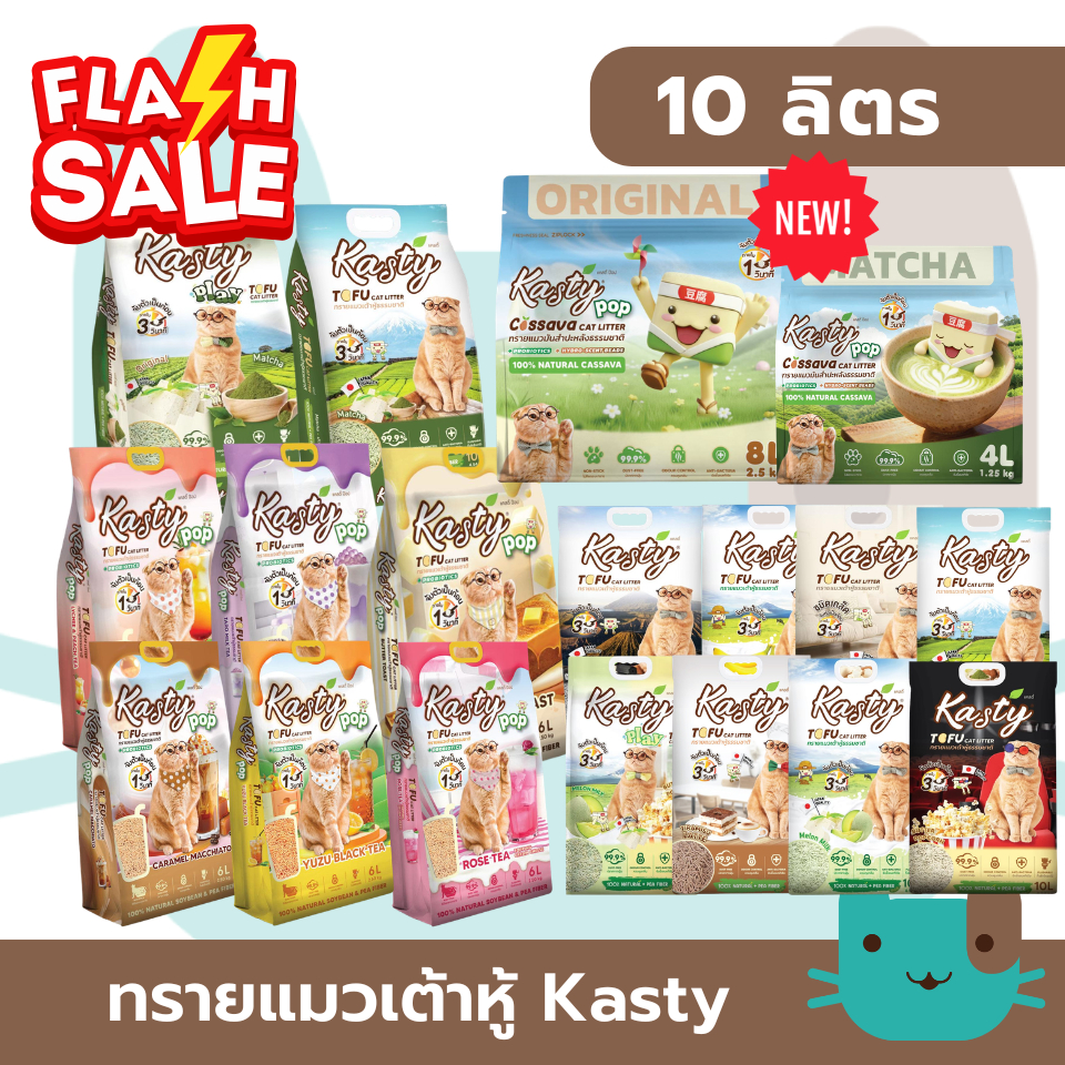 Kasty แคสตี้ ทรายแมวเต้าหู้ ธรรมชาติ 100% ขนาด 10 ลิตร ปราศจากฝุ่น ทิ้งชักโครกได้