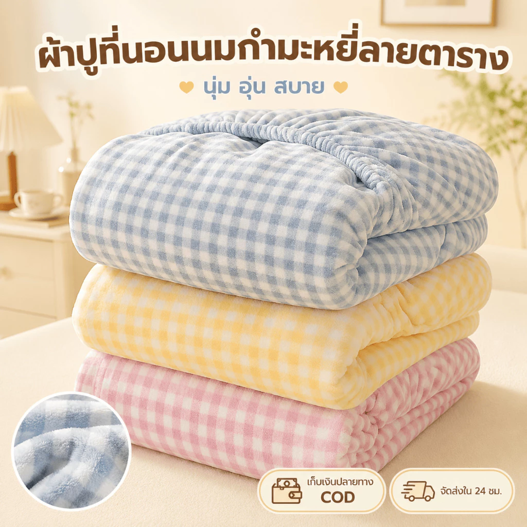 ผ้าปูที่นอน ผ้าคลุมเตียงกำมะหยี่ปะการัง ลายสก็อต ขนนุ่ม อุ่นสบาย สำหรับเตียง 3.5/5/6 ฟุต พร้อมปลอกหมอน