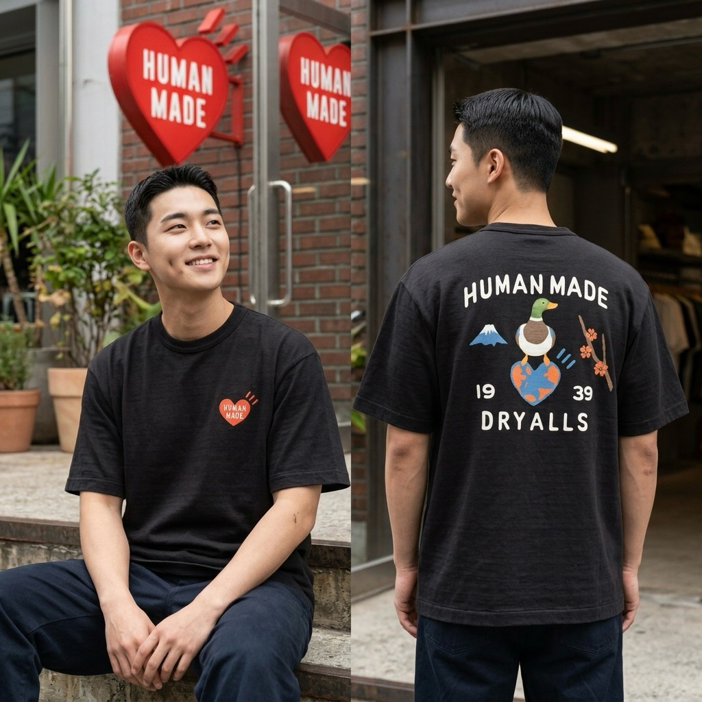 พร้อม​ส่ง​ใน​ไทย​ เสื้อยืด Human Made GRAPHIC T-SHIRT ด้านหน้าปักหัวใจด้านหลังสกรีนลายเป็ด MADE IN JAPAN