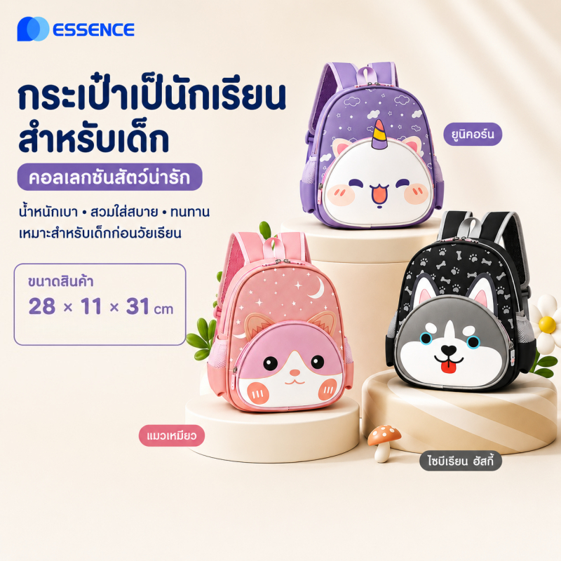 กระเป๋าเป้สะพายหลังเด็ก กันน้ำ กระเป๋าเป้สะพายหลังสัตว์น่ารัก สาวและเด็กชายที่มีสีสัน กระเป๋าโรงเรียนเกรด 1-3