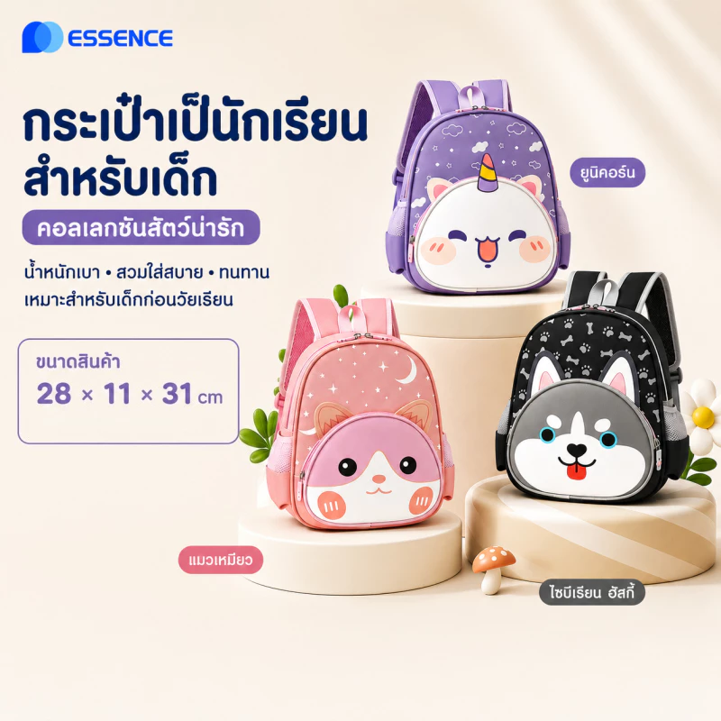 กระเป๋าเป้สะพายหลังเด็ก กันน้ำ กระเป๋าเป้สะพายหลังสัตว์น่ารัก สาวและเด็กชายที่มีสีสัน กระเป๋าโรงเรียนเกรด 1-3