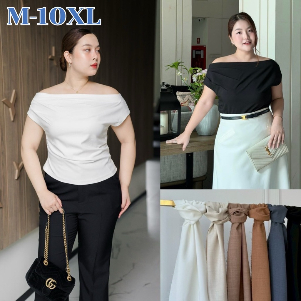 ปาดไหล่ เอวคอด สาวอวบใส่แล้วผอม M-10XL รุ่น Nanny
