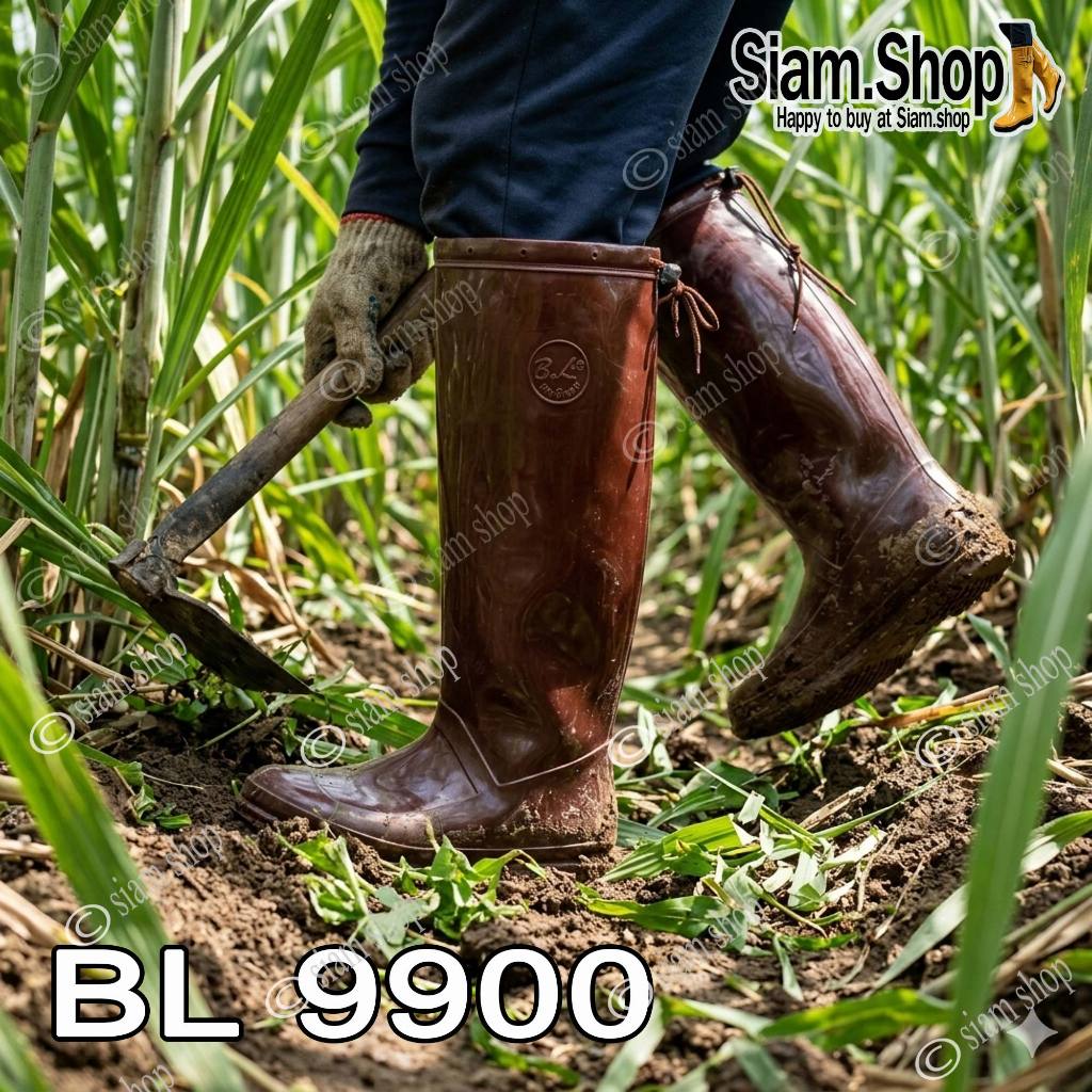 รองเท้าบูทบีแอล(BL) No.9900 สูงพิเศษ 18 นิ้ว(พื้นอ่อน) มีเชือกรัดเข่ากันหลุด รองเท้าบูทกันน้ำ รองเท้าบูททำสวน ทำไร่