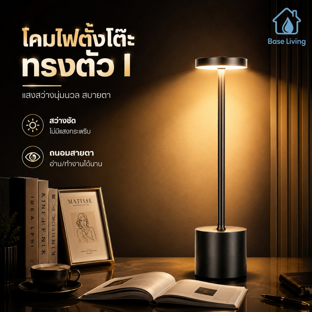 โคมไฟตั้งโต๊ะ LED อ่านหนังสือ ขาตั้งปรับได้ มินิมอลพรีเมียม แสง 3 สี ปรับความสว่าง ไม่มีแสงกระพริบ ถนอมสายตา