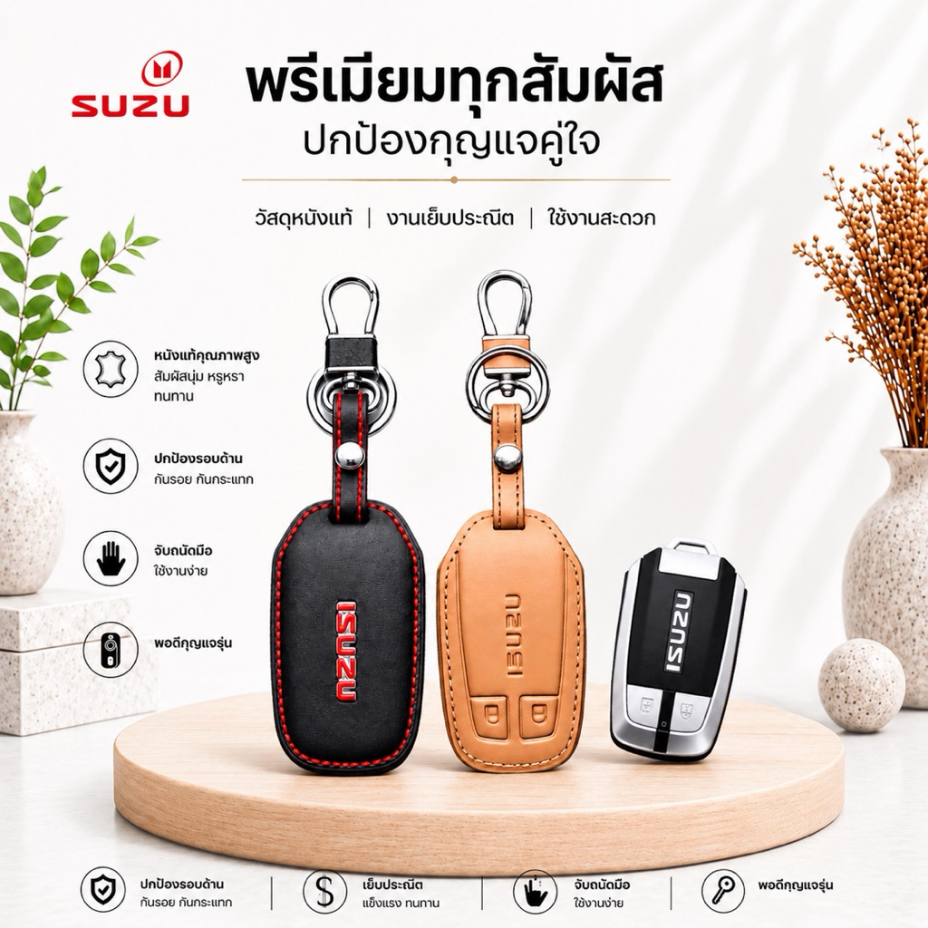ซองหนังแท้ ใส่กุญแจรีโมทรถยนต์ รุ่นโลโก้เหล็ก ISUZU D-Max X-Series,MU-X