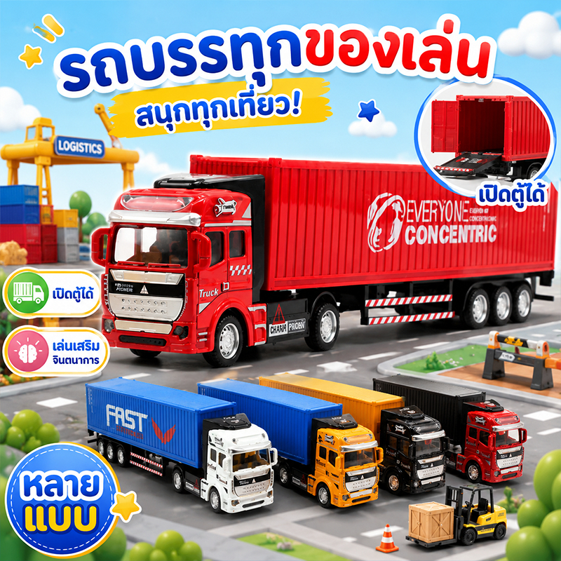 COD รถบรรทุกคอนเทนเนอร์ โลหะผสม 1:48 ของเล่นระบบเหวี่ยง ถอดตู้สินค้าได้ ของเล่นเด็กผู้ชาย ขนาดใหญ่