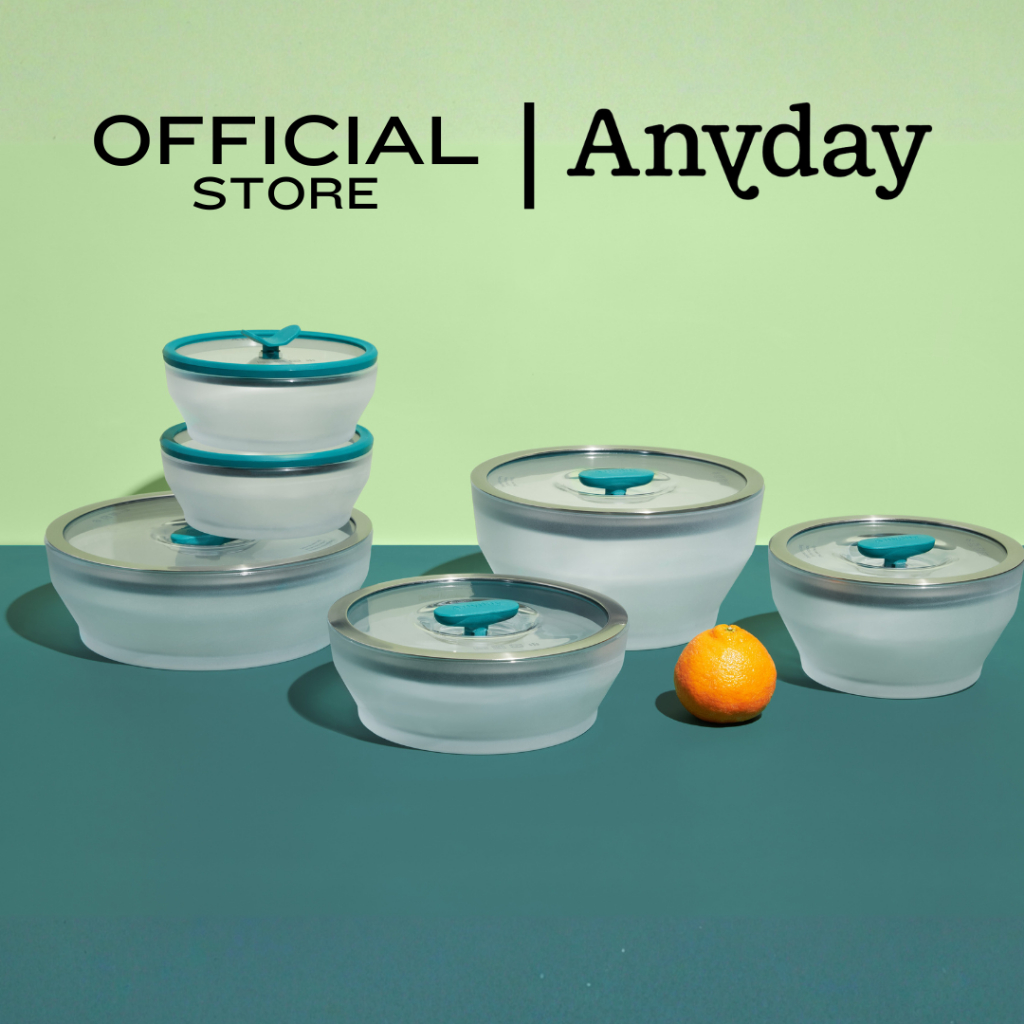 ANYDAY เซตชามแก้ว borosilicate ทำอาหารได้ด้วยไมโครเวฟ เตาอบ มีฝาปิด สูญญากาศ ถนอมอาหาร