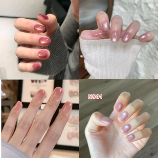 เล็บปลอมโทนชมพู ม่วง 🩷💜ทรงสั้นกุด ลูกแก้ว ขับผิว สีหวานๆ ✨เล็บปลอมพร้อมติด แถมฟรีกาว แมทช์ได้กับทุกลุค