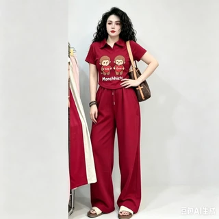 SGH0283 ชุดเซ็ต 2 ชิ้น เสื้อคอปกลายคู่รัก กางเกงขากว้าง ผ้านุ่ม ใส่สบาย