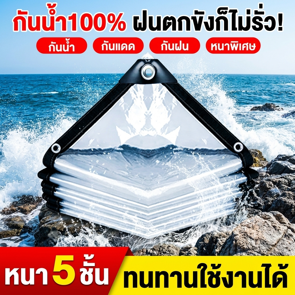 🏆ขอบเสริมความแข็งแรง 20 เท่า🏆TRAP ผ้าใบใส PVCผ้าใบกันแดดกันฝนแบบหนา ไม่กลัวลมฝน ผ้าใบกันฝนพลาสติกใส พลาสติกใสกันฝน