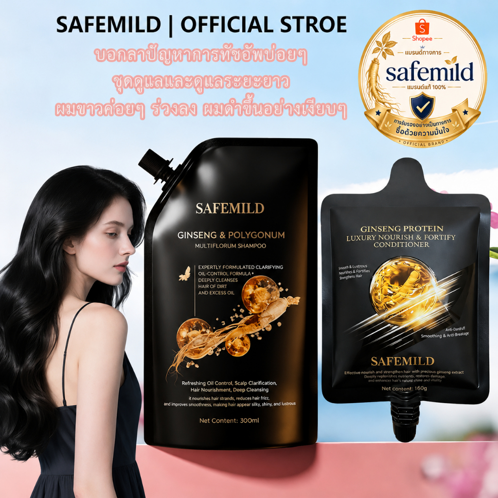 🔥1+1 Care Set🔥 SAFEMILD แชมพูปลูกผม + ครีมนวดผม ลดผมร่วง ปกปิดผมหงอก สมุนไพร บำรุงซ่อมแซมผมเสีย