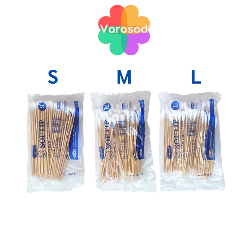Longmed Softip ลองเมด ซอฟ์ทติป ไม้พันสำลี คอตตอล100% ก้านยาว 6นิ้ว [ไซซ์ S, M, L] 1ห่อ/100ก้าน
