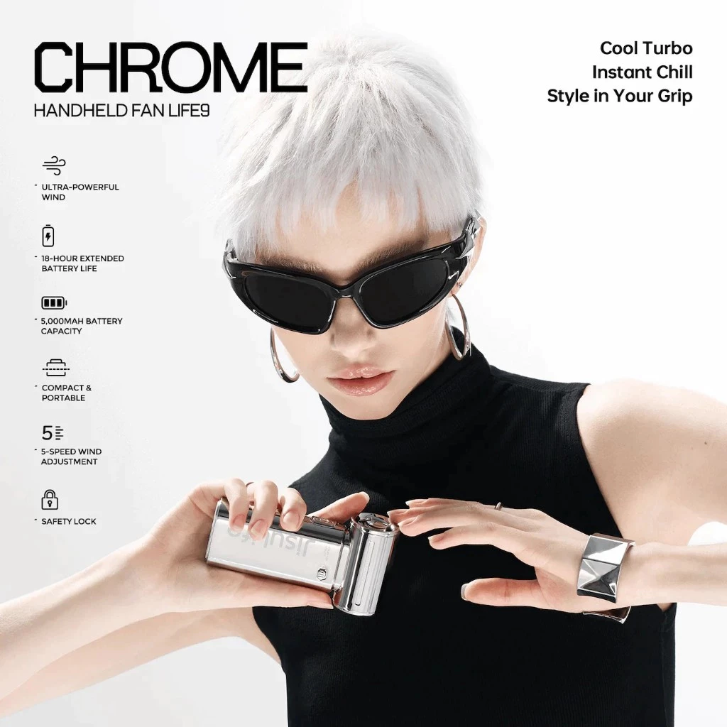 JisuLife Handheld Fan Life9 Chrome ดลมแบบพกพา ขนาดเล็ก  5000mAh ใช้งานได้ 18 ชั่วโมง thumbnail 4