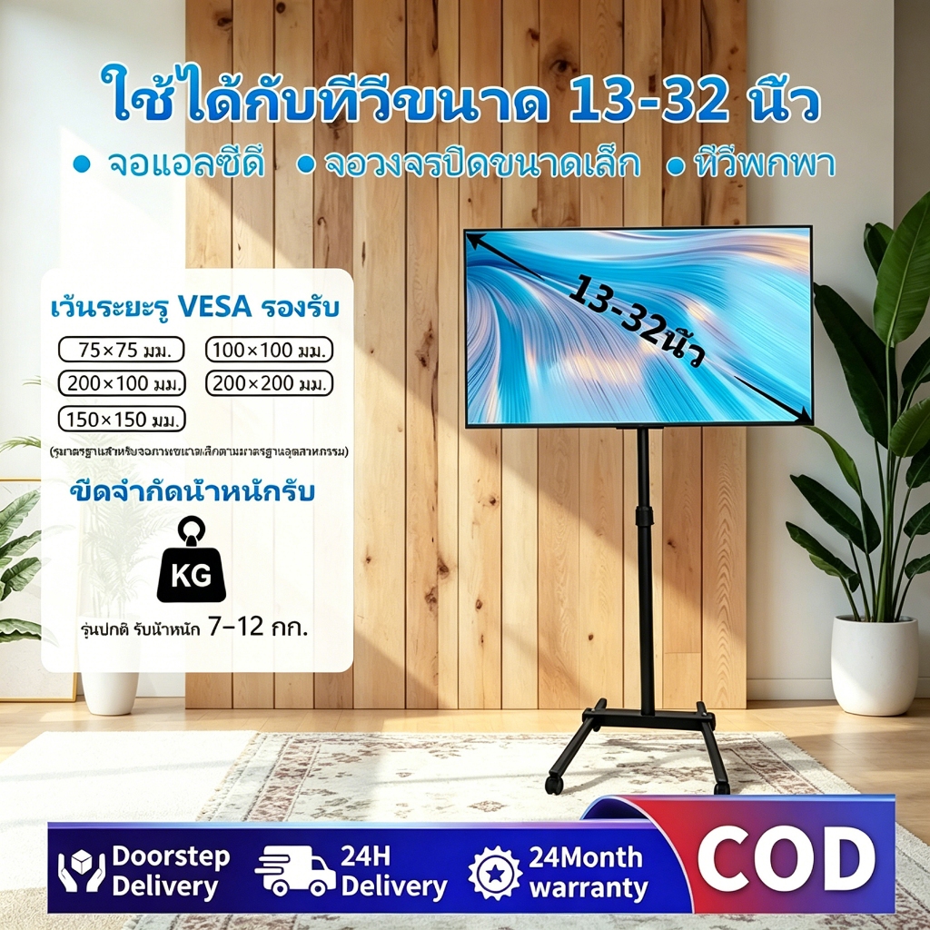 ขาตั้งจอภาพขนาด 14-32 นิ้ว ปรับได้ 360 องศา เคลื่อนย้ายได้